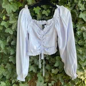 Rouched Light Blue Crop Top Long Sleeve 🪻 Fancy + Flirty • Alice in Wonderland